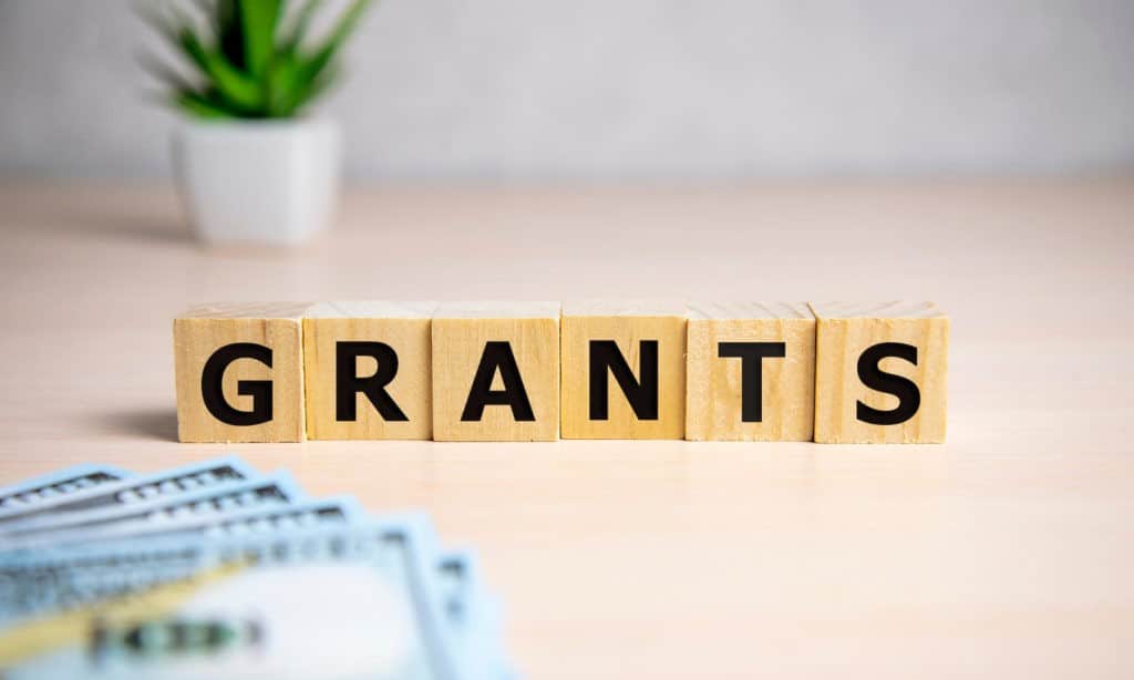 ‘Grants’ spelled out in wood blocks.